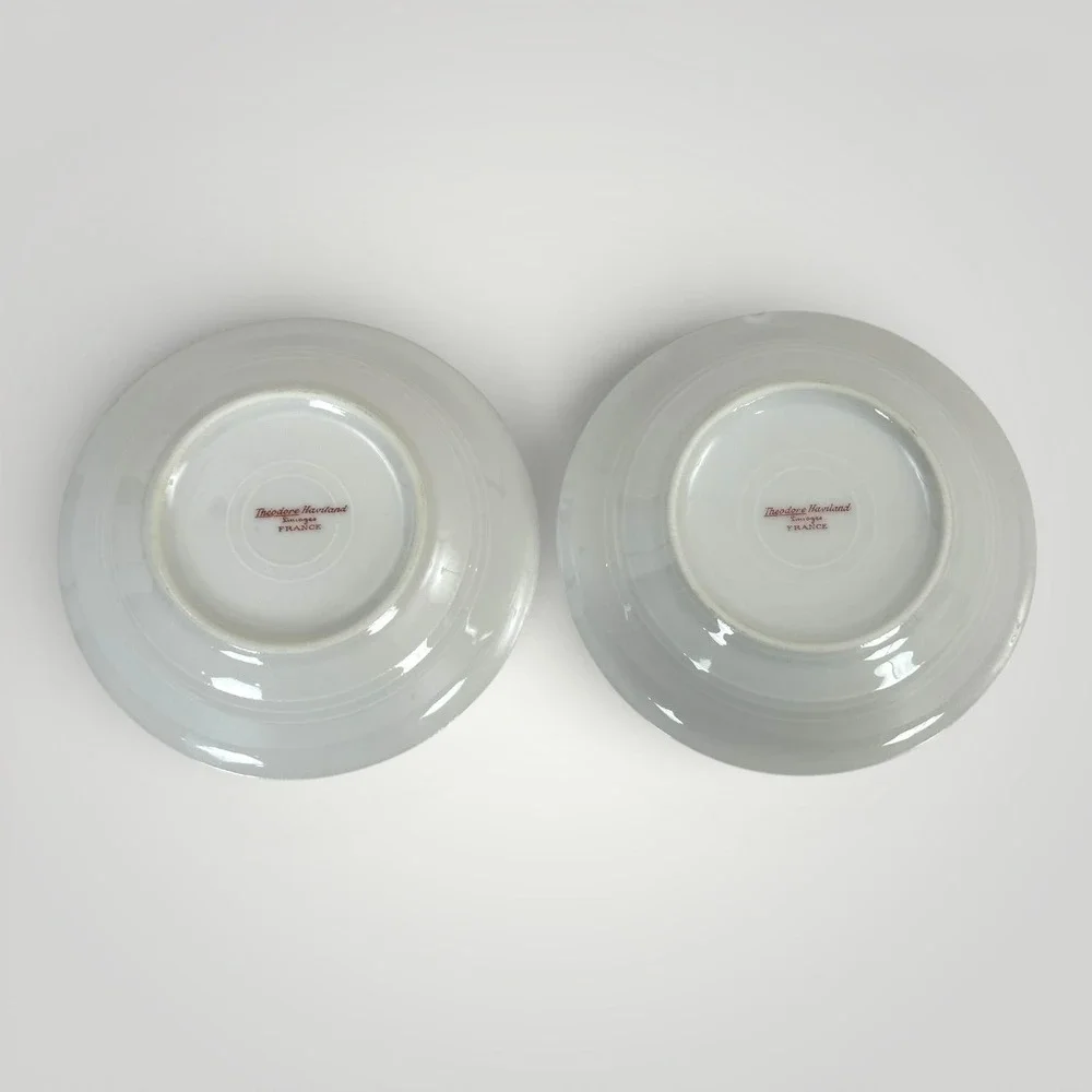 Theodore Haviland Limoges Dessert Bowls Set 2 White Gold‎ Rim France